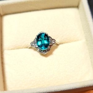 New In Box Sterling Silver, Lab Emerald ring, size 6.5